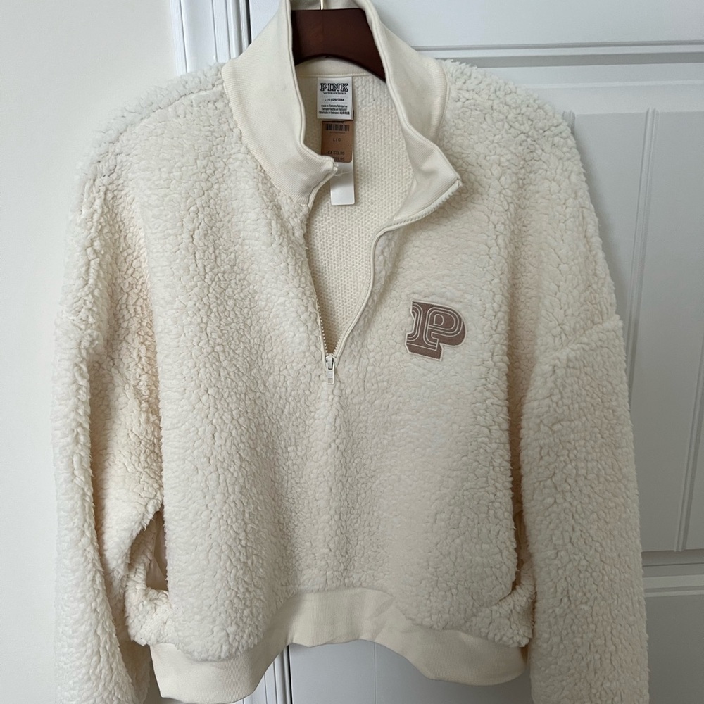 PINK Cream Sherpa Quarter-Zip Pullover